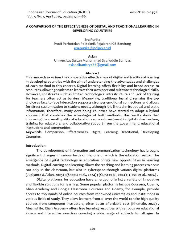 Digital vs. Traditional Learning in Developing Countries | PDF ...