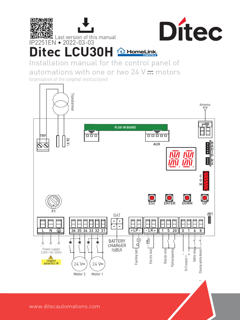 Ditec LCU30H Control Panel Manual | PDF | Power Supply | Mains Electricity