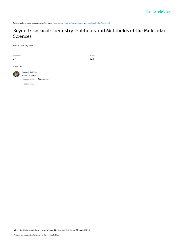 Beyond Classical Chemistry Subfields and Metafield | PDF | Chemistry ...