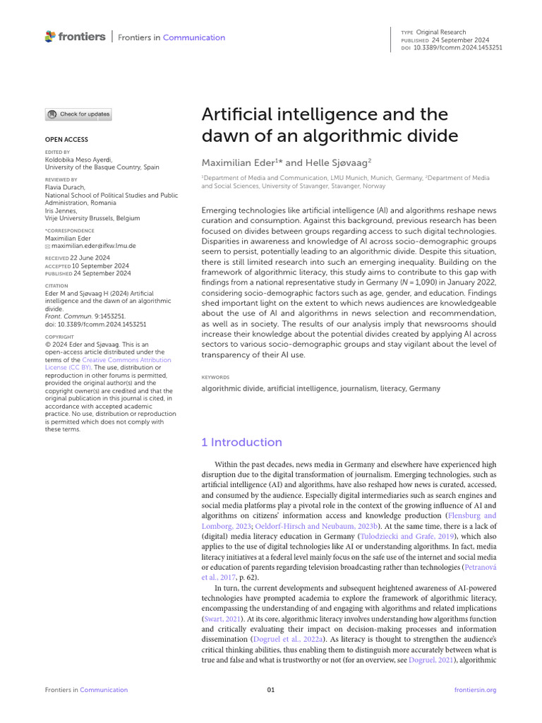 AI's Role in the Algorithmic Divide | PDF | Artificial Intelligence ...
