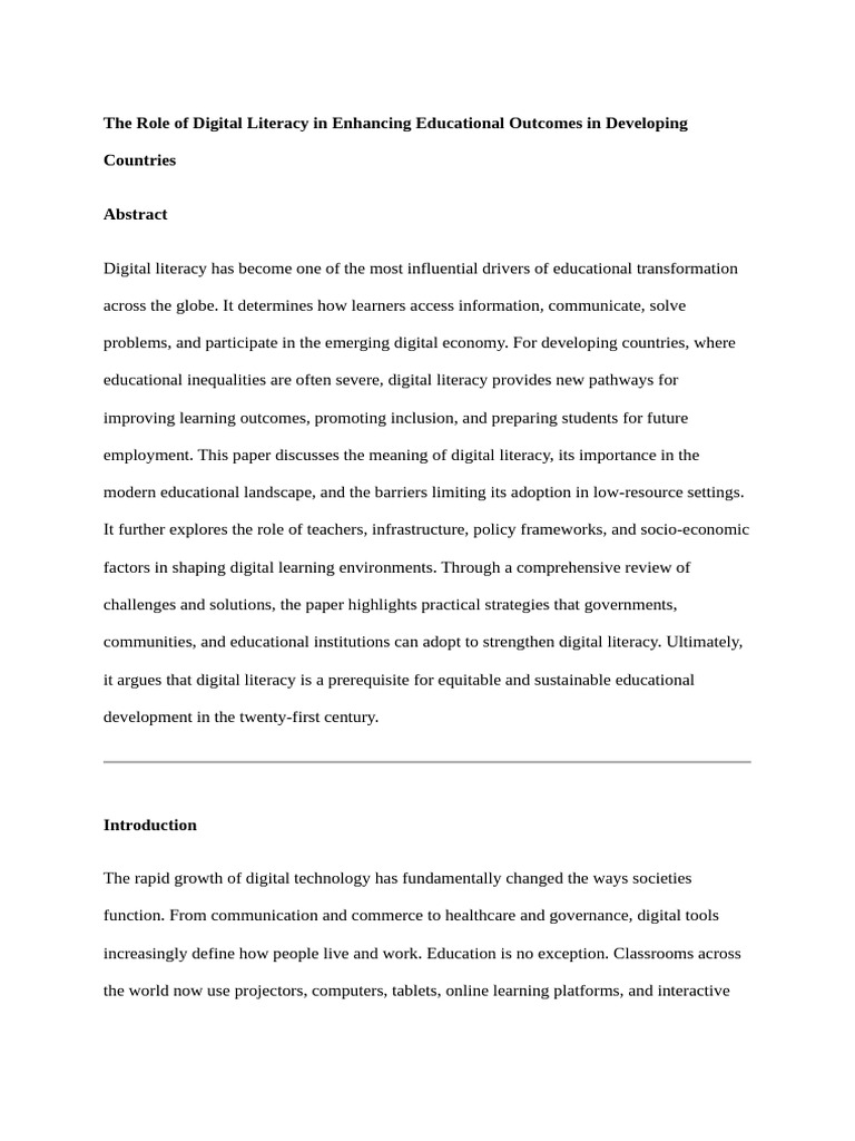 The Role of Digital Literacy in Enhancing Educational Outcomes in ...