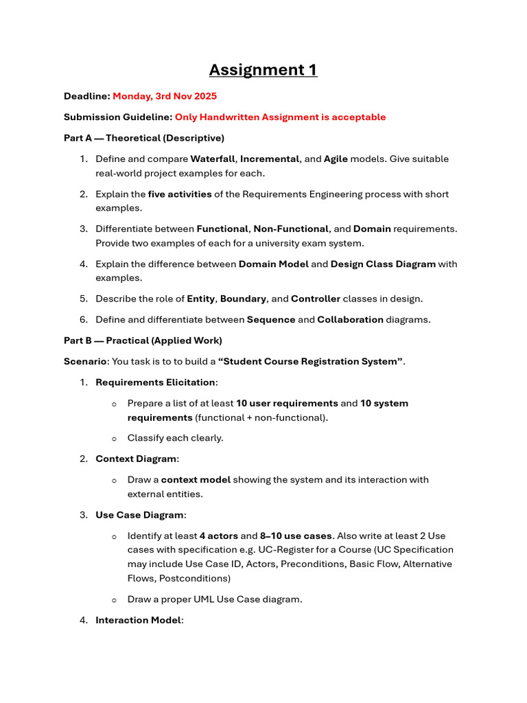 SE Assignment 1 F2025 | PDF | Use Case | Software Engineering