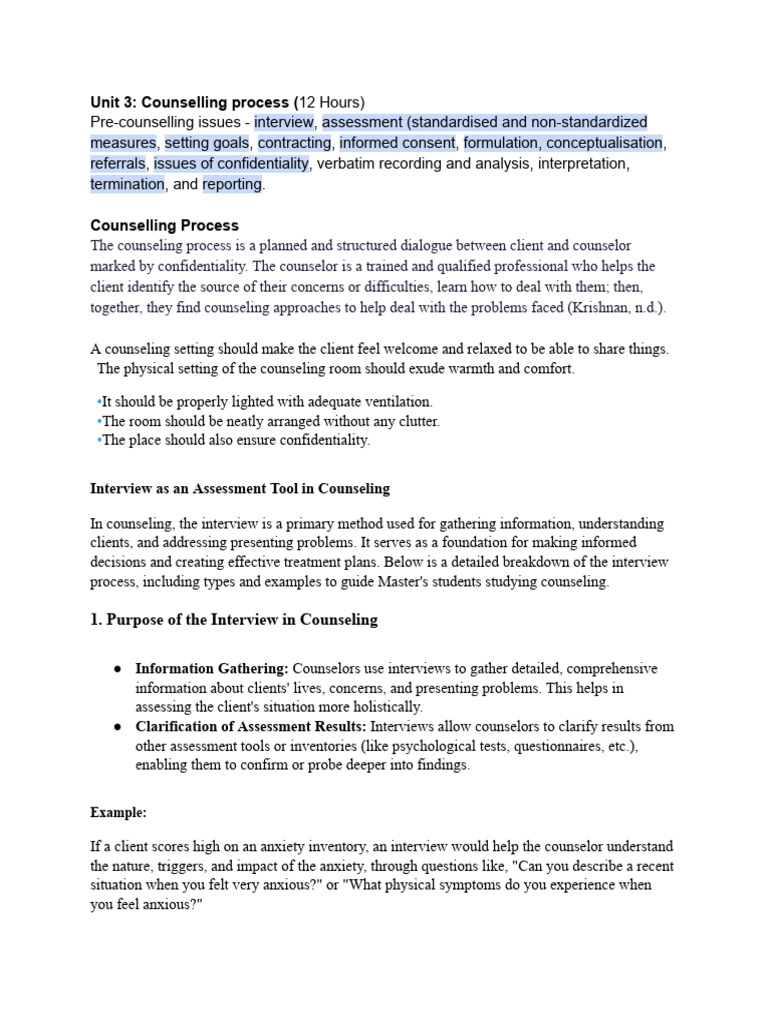 Counseling Process and Interview Techniques | PDF | Educational ...