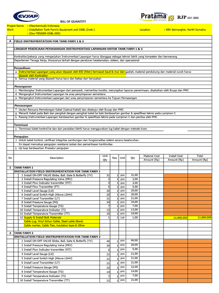 Field Instrument OSBL Tank Farm (Akhir) | PDF