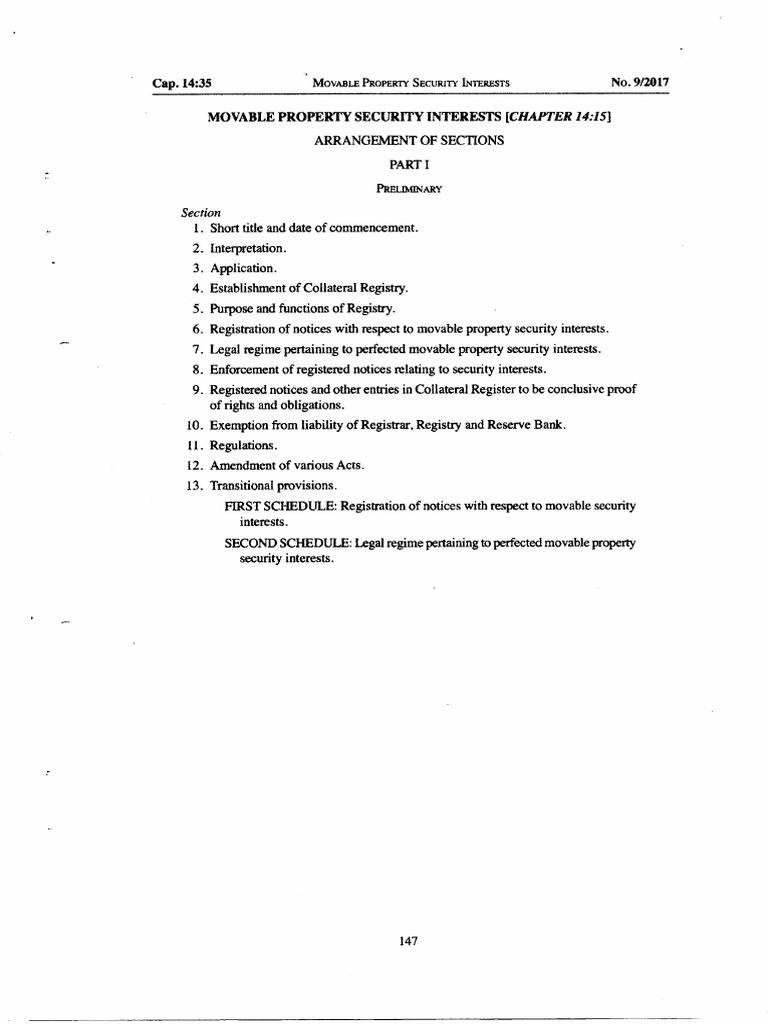 Movable Property Security Interests Act 2017 ZW | PDF