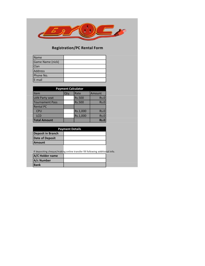 Clan Game Rental Registration Form | PDF