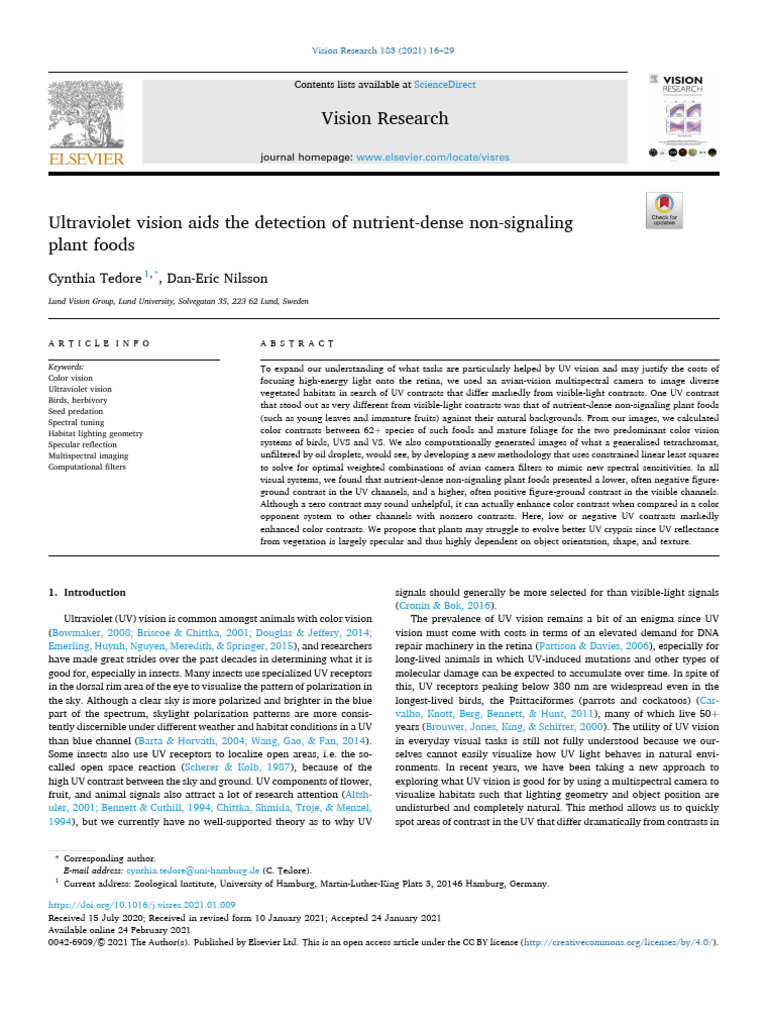 Ultraviolet Vision Aids The Detection of Nutrient Dense Non - 2021 ...