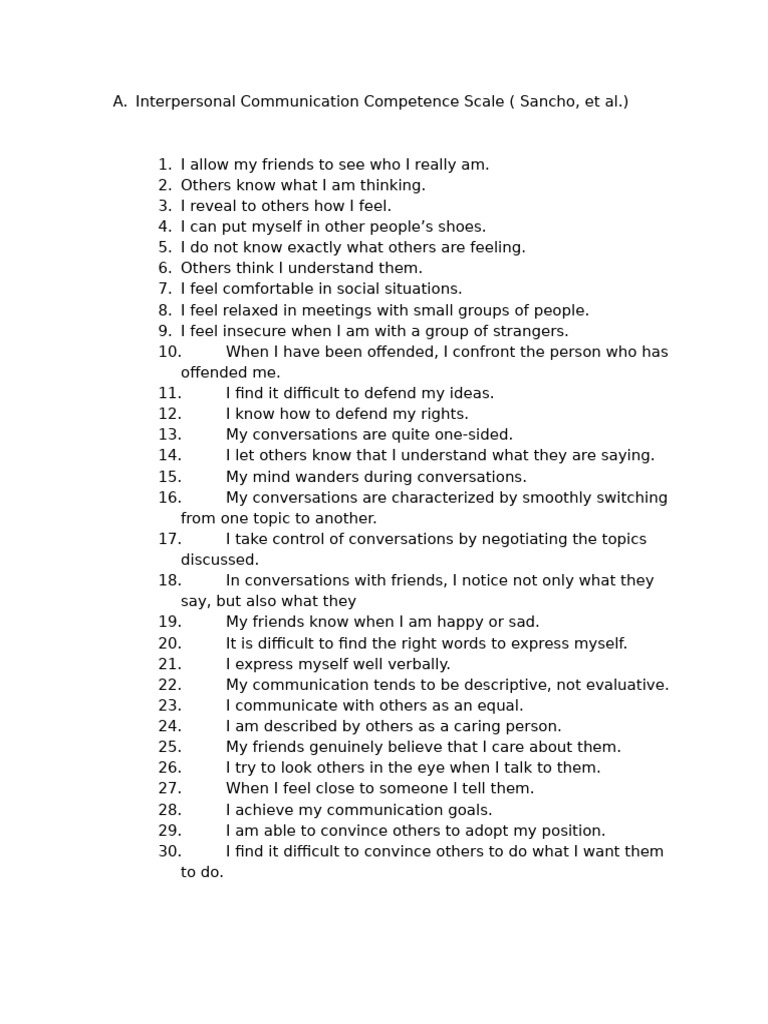 Interpersonal Communication Competence Scale | PDF | Conversation ...