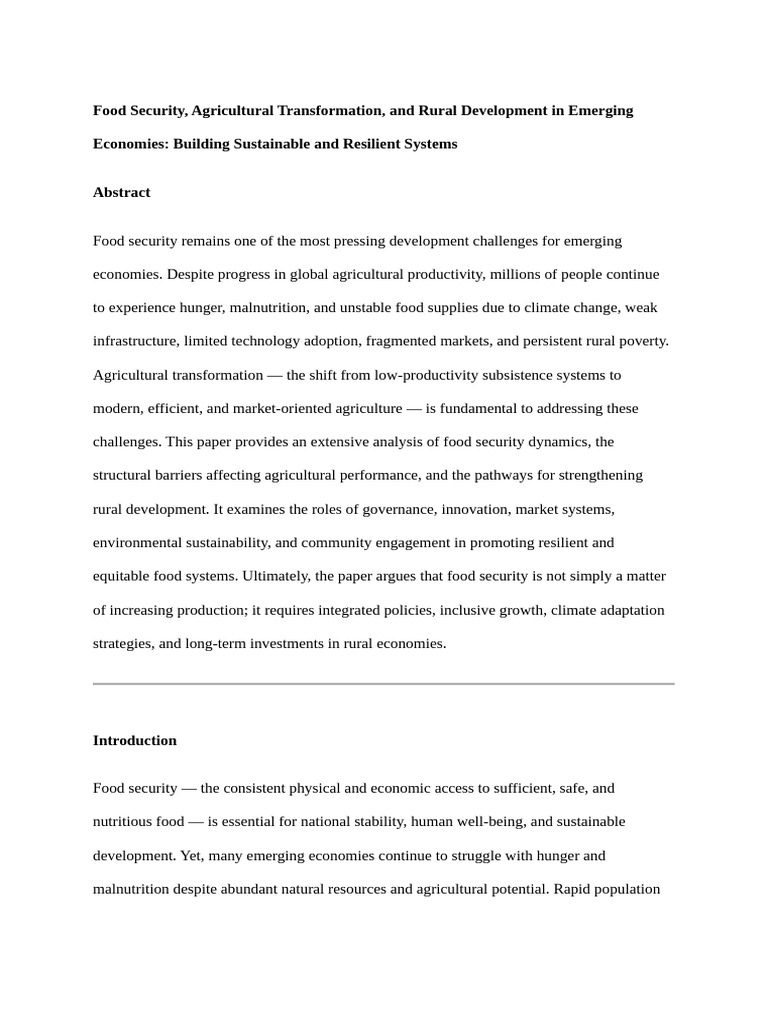 Food Security and Agricultural Transformation | PDF | Food Security ...