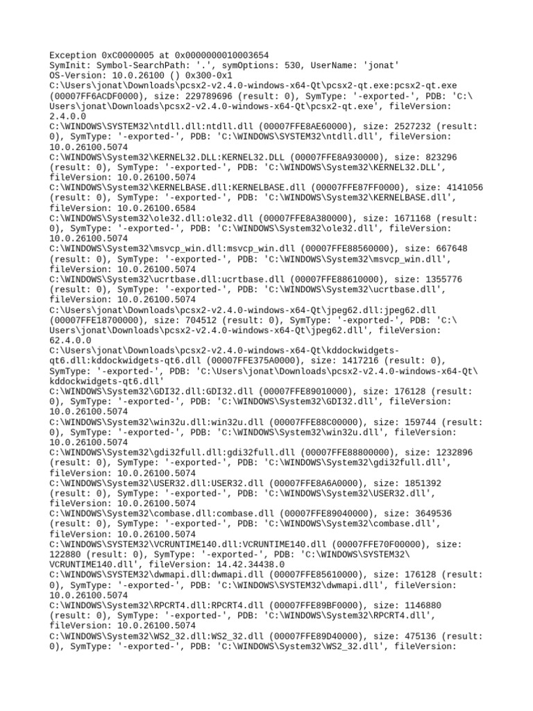 PCSX2 Error 0xC0000005 Analysis | PDF | Computing | Microsoft Software