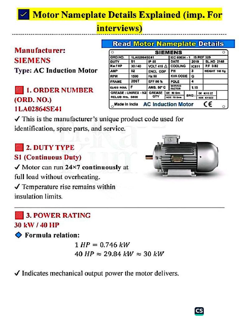 Motor Nameplate Details Explained | PDF