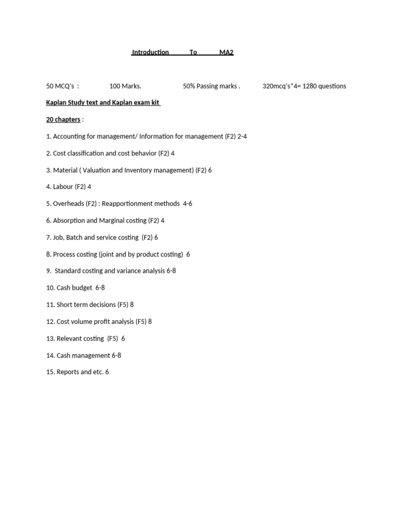 MA2 Accounting MCQs Study Guide | PDF