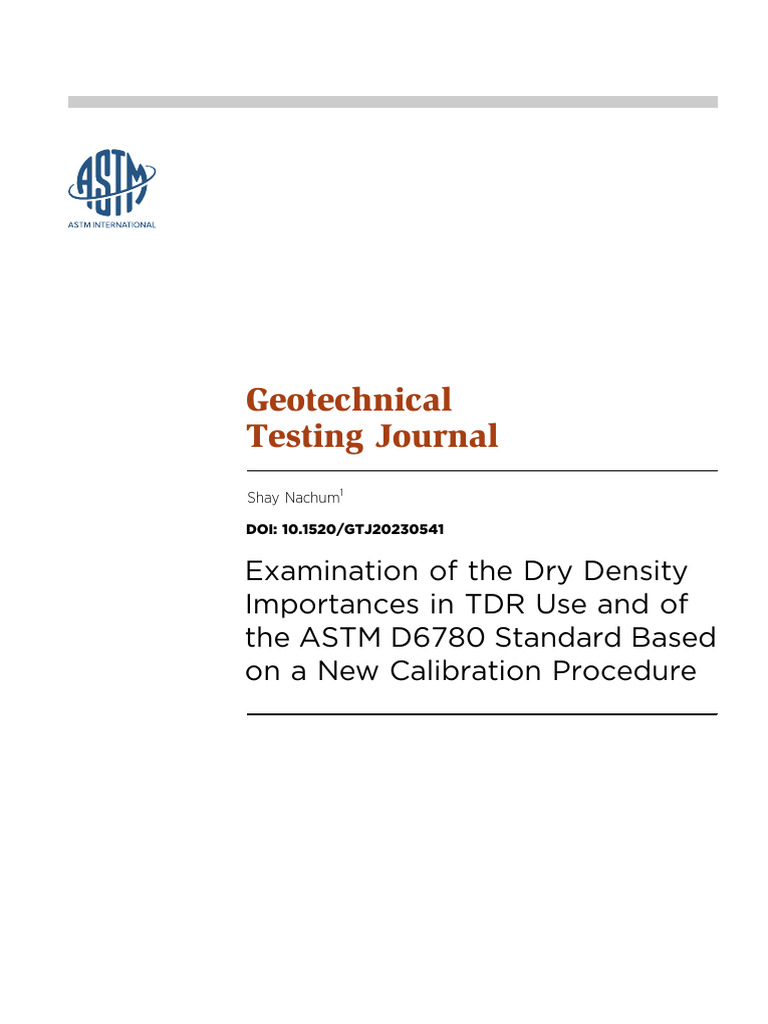 Examination of The Dry Density Importances in TDR Use and of The ASTM ...