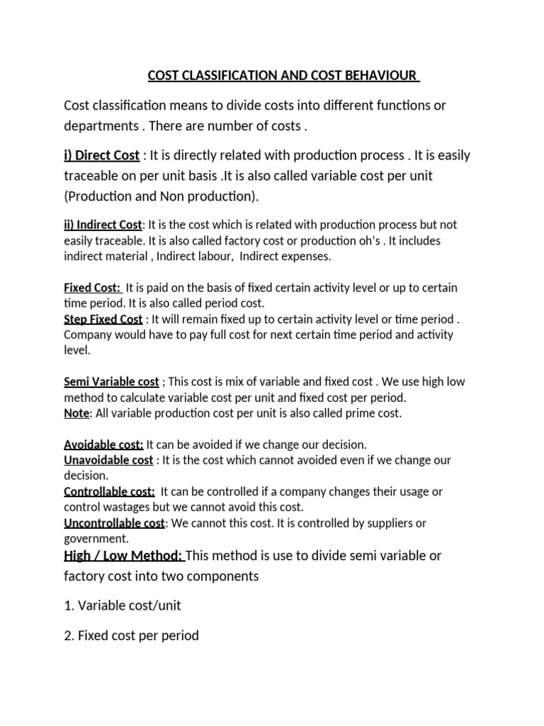 Cost Classification and Behavior Explained | PDF | Cost | Economics