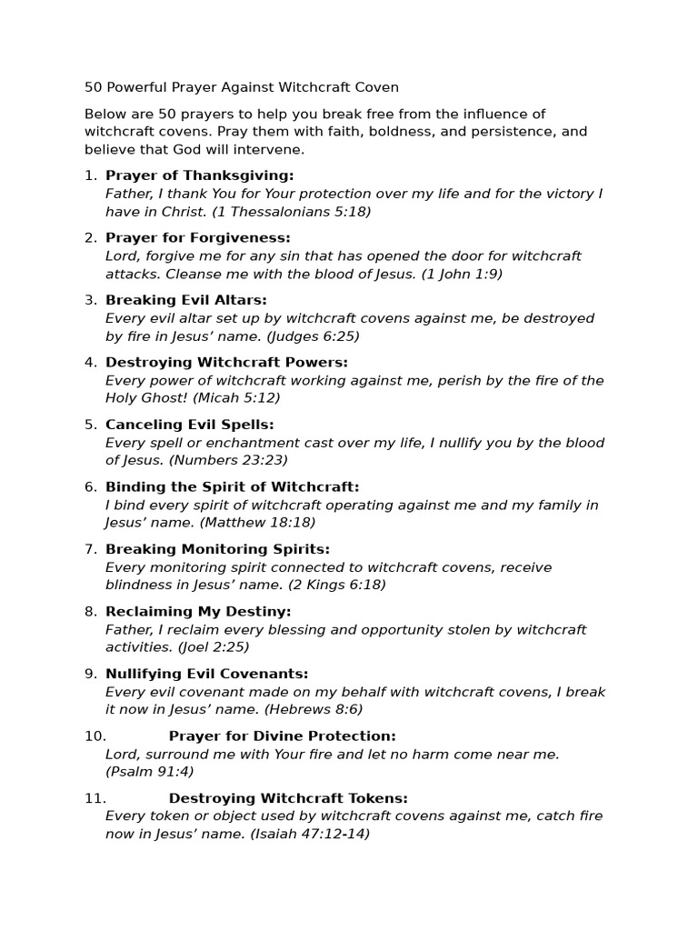 50 Prayers Against Witchcraft Attacks | PDF | Jesus | Prayer