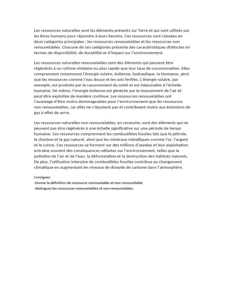 Ressources renouvelables vs non renouvelables | PDF