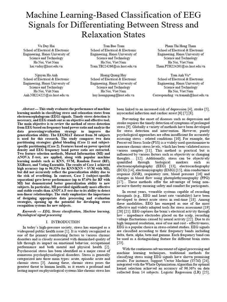 EEG Signal Classification for Stress Detection | PDF | Support Vector ...