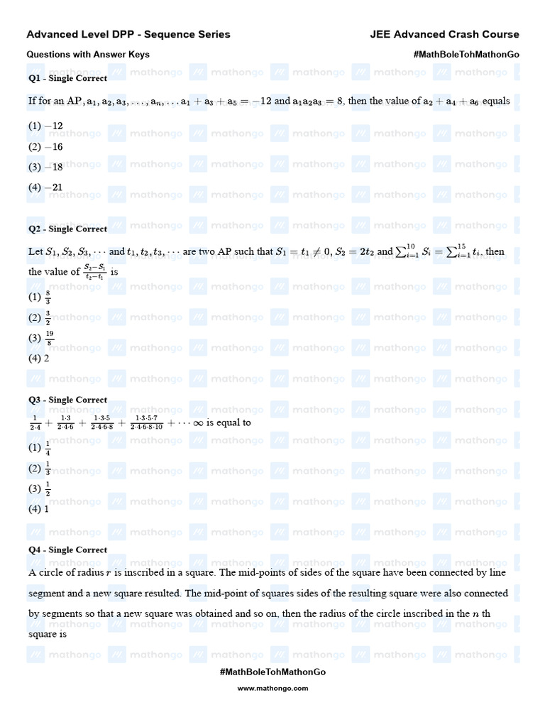 Advanced DPP: Sequence and Series Questions | PDF | Mathematics ...