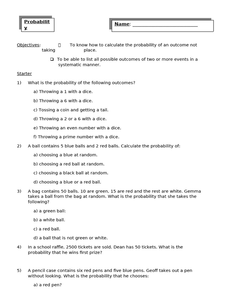 Probability Calculations and Outcomes Guide | PDF | Probability