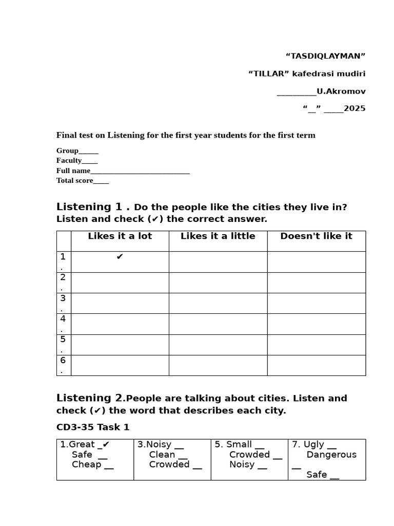 Listening Test for First-Year Students | PDF | Chess Openings | Chess