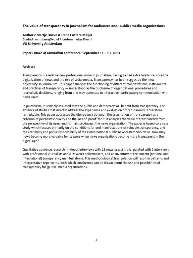Value of Transparency in Journalism | PDF | News | Journalism