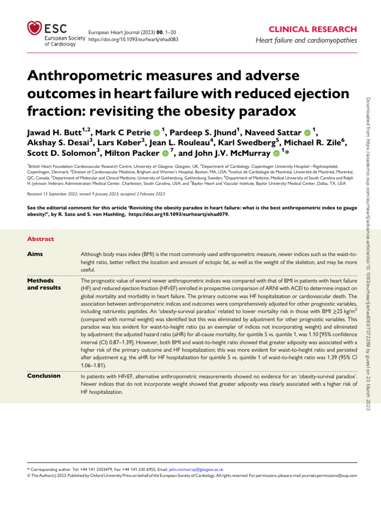 Anthropometric Measures and Adverse Outcomes in He | PDF | Heart ...