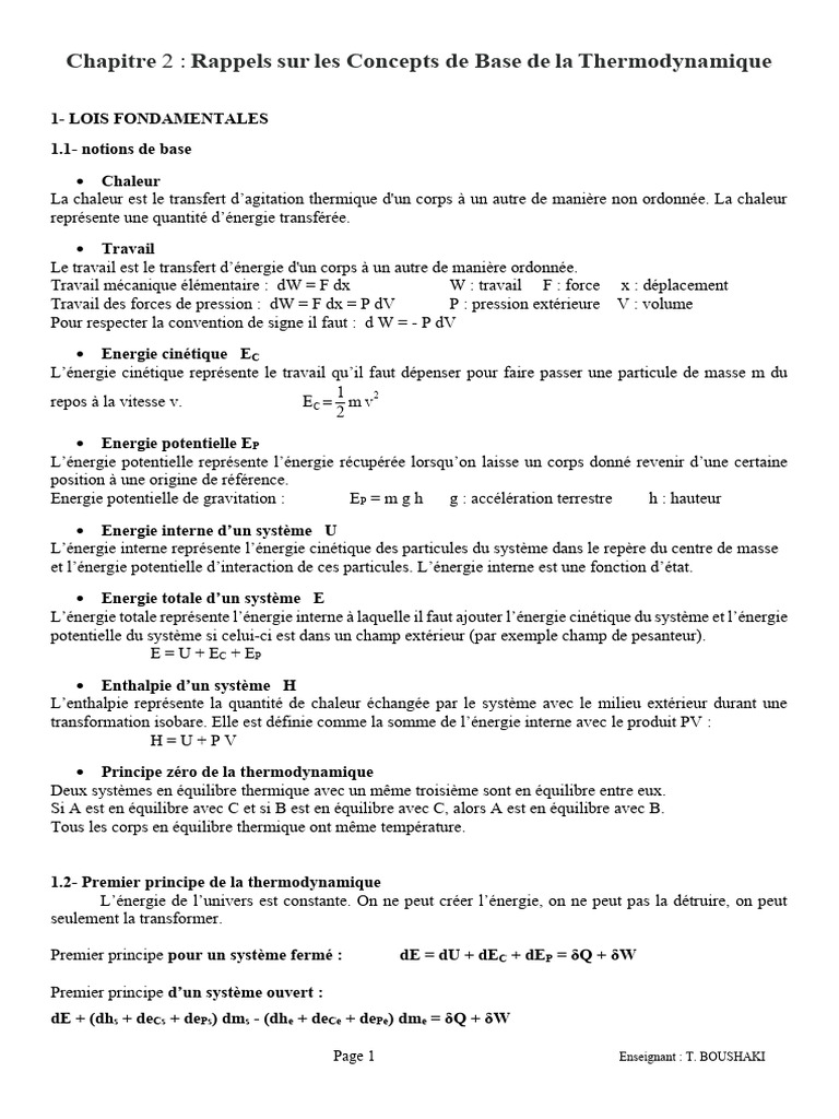 Concepts de Base en Thermodynamique | PDF | Chaleur | Équilibre ...