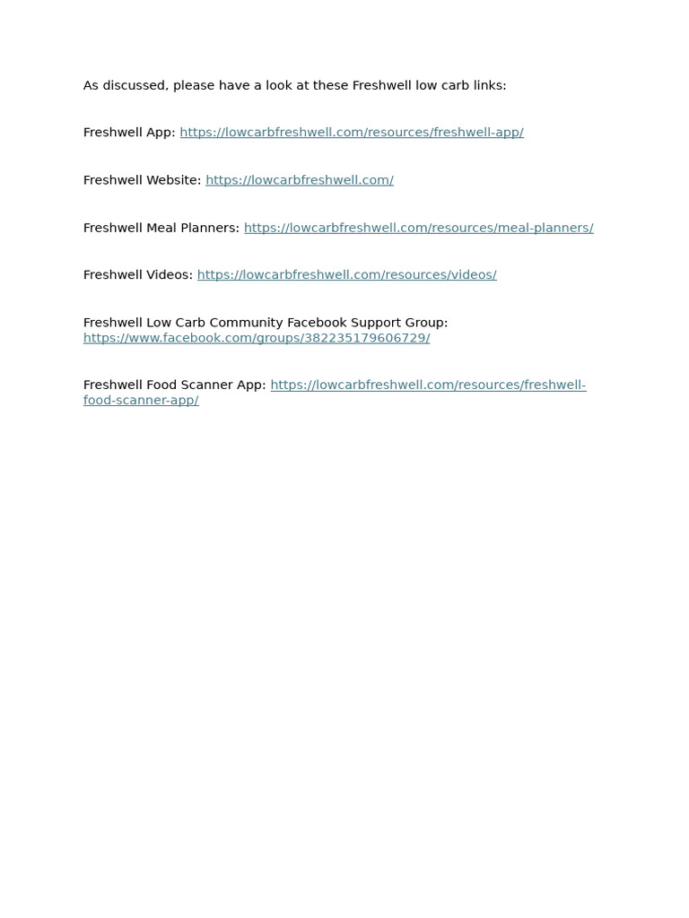 Freshwell Low Carb Resources Guide | PDF