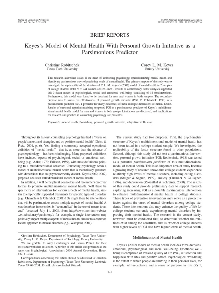 Keyes's Mental Health Model & PGI Study | PDF | Well Being | Factor ...