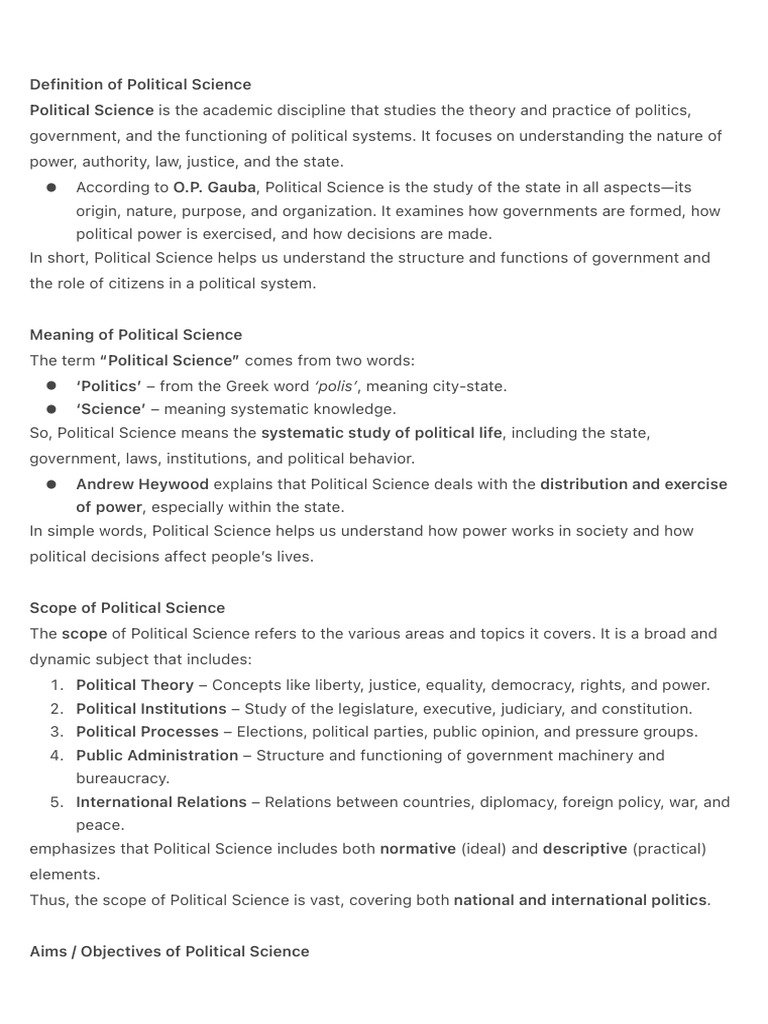 Definition of Political Science | PDF | Science | Citizenship