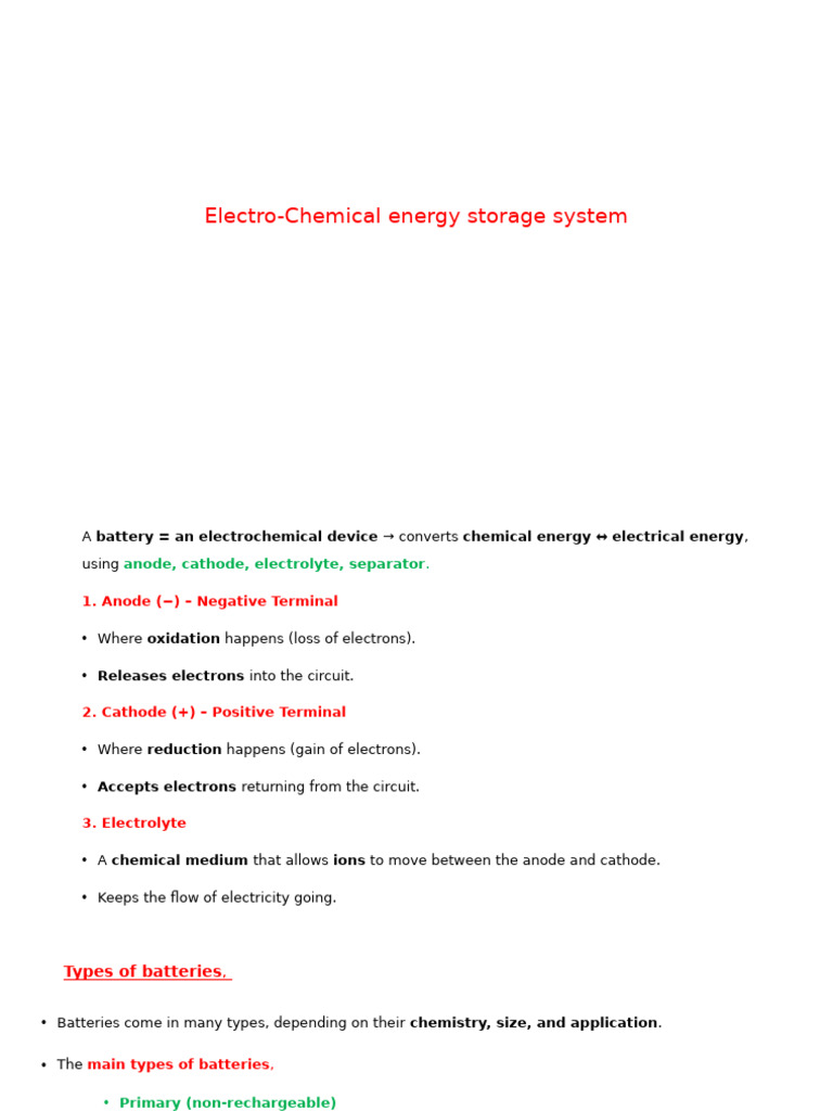 Electro-Chemical Energy Storage System | PDF | Rechargeable Battery ...