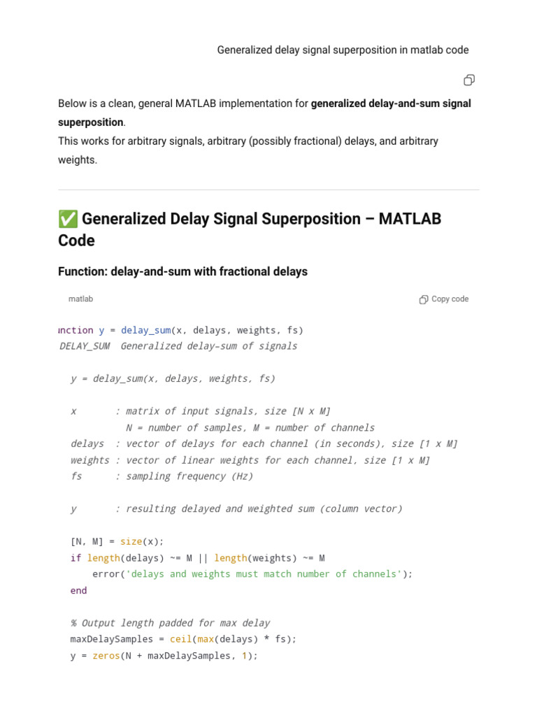MATLAB Generalized Delay Signal Superposition | PDF | Matlab ...