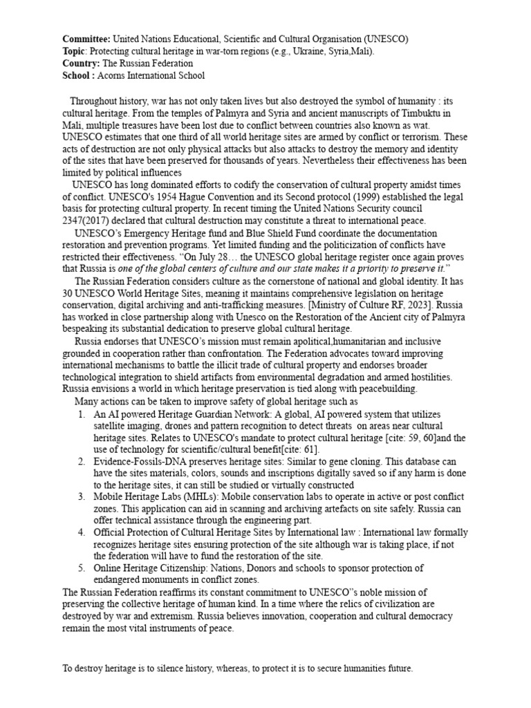 Position Paper For The Russian Federation (Unesco) Shiza Minsariya ...
