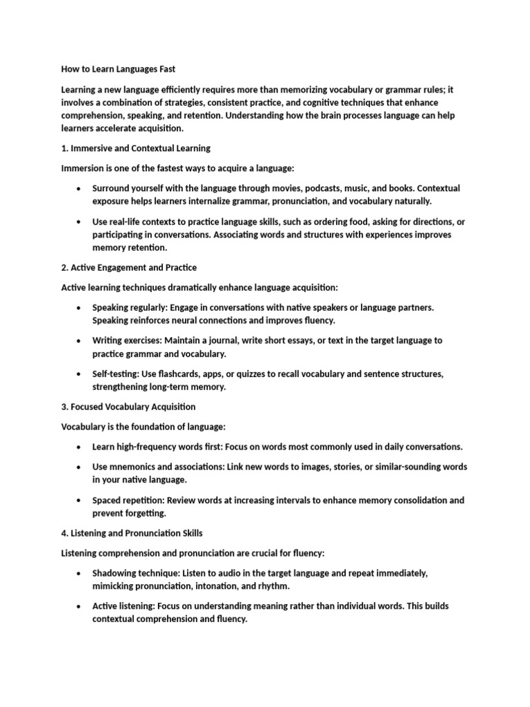 Fast Language Learning Strategies | PDF | Vocabulary | Memory
