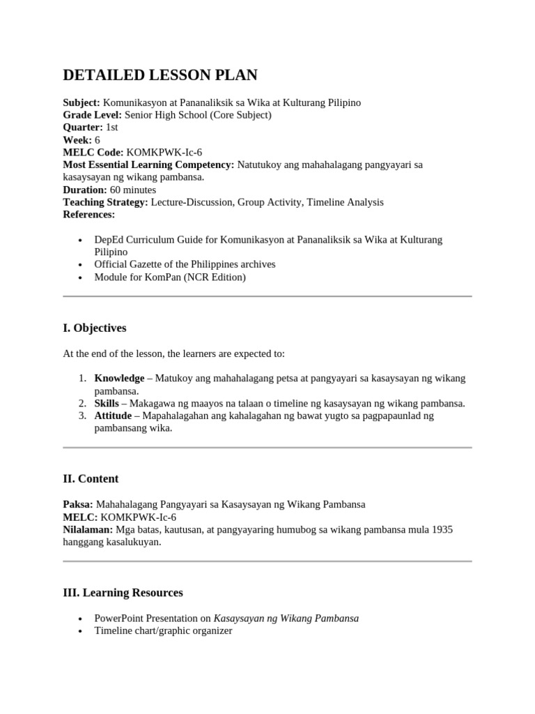 Detailed Lesson Plan | PDF
