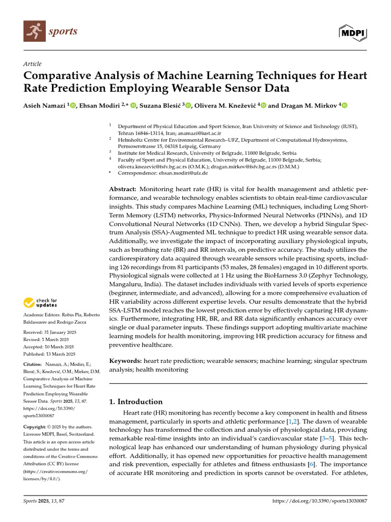 Sports 13 00087 v2 | PDF | Machine Learning | Heart Rate