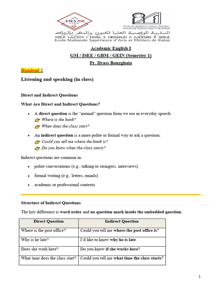 Direct vs Indirect Questions Explained | PDF | Question | Verb