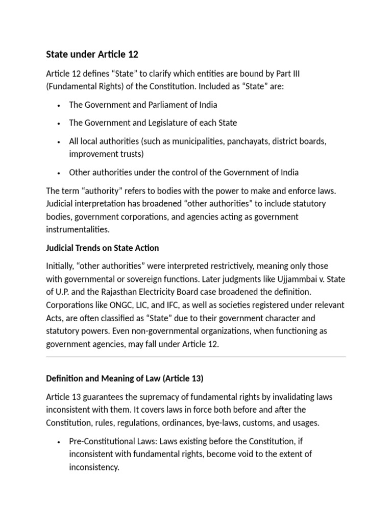 Understanding Article 12 and Fundamental Rights | PDF | Constitution ...