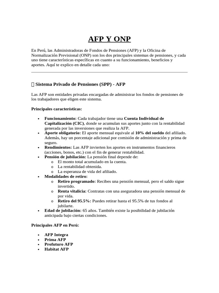 Comparativa AFP vs ONP en Perú | PDF | Pensión | Jubilación