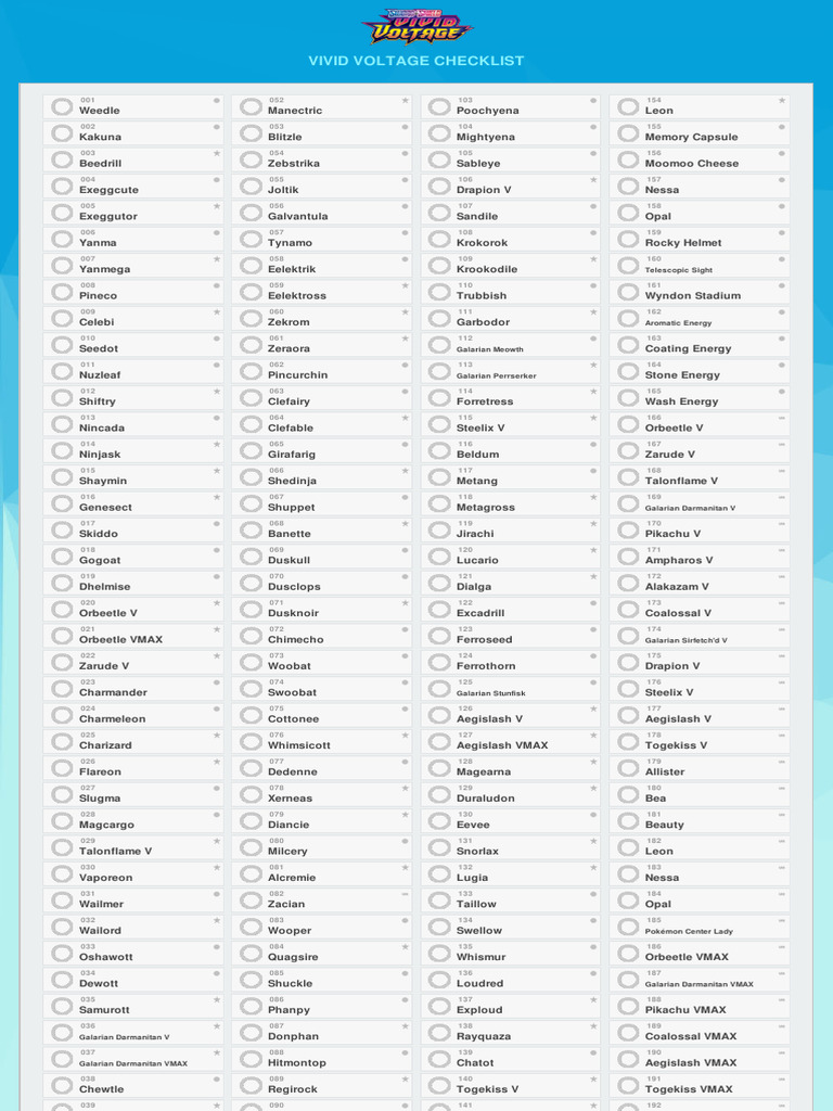 Vivid Voltage Pokémon Checklist | PDF | Pokémon
