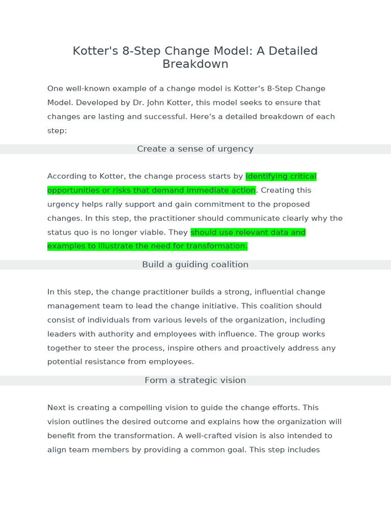 Kotter's 8-Step Change Model | PDF | Change Management | Leadership