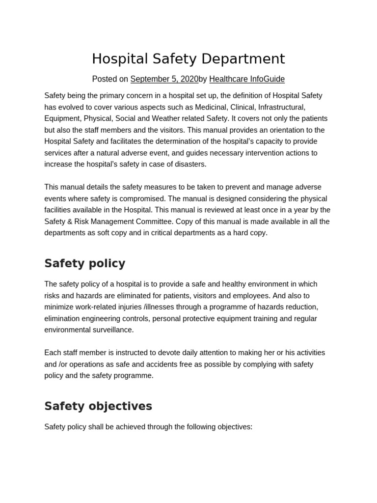Hospital Safety Manual Overview | PDF | Safety | Patient Safety