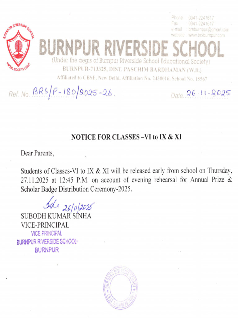 Notice for Classes -Vi to Ix & Xi | PDF