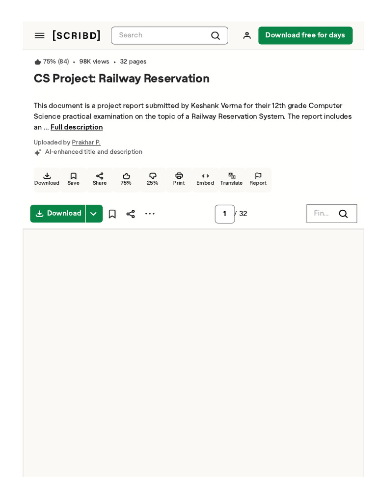 Railway Reservation System Project Report | PDF