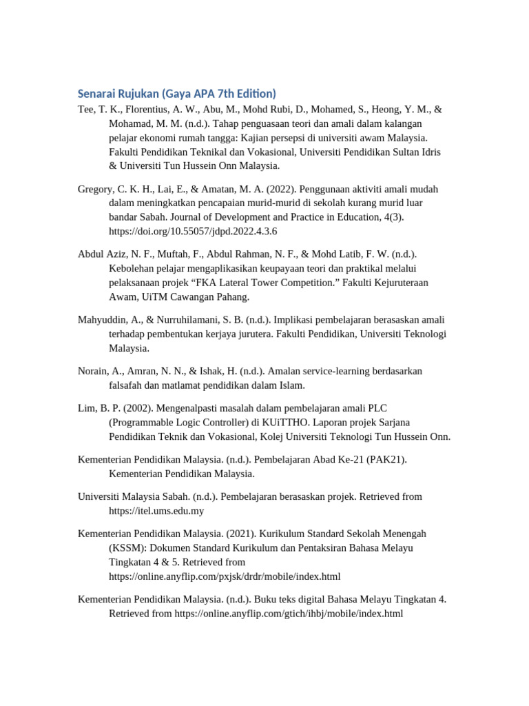 Senarai Rujukan APA7 | PDF
