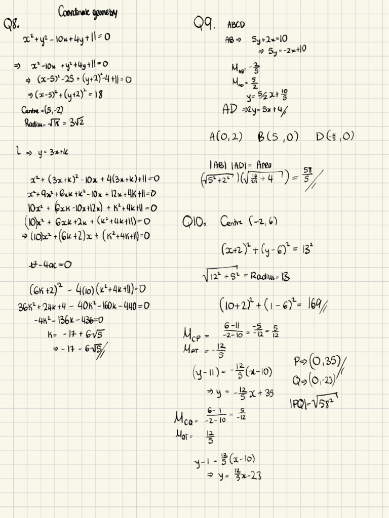 Coordinate Geometry Equations and Solutions | PDF
