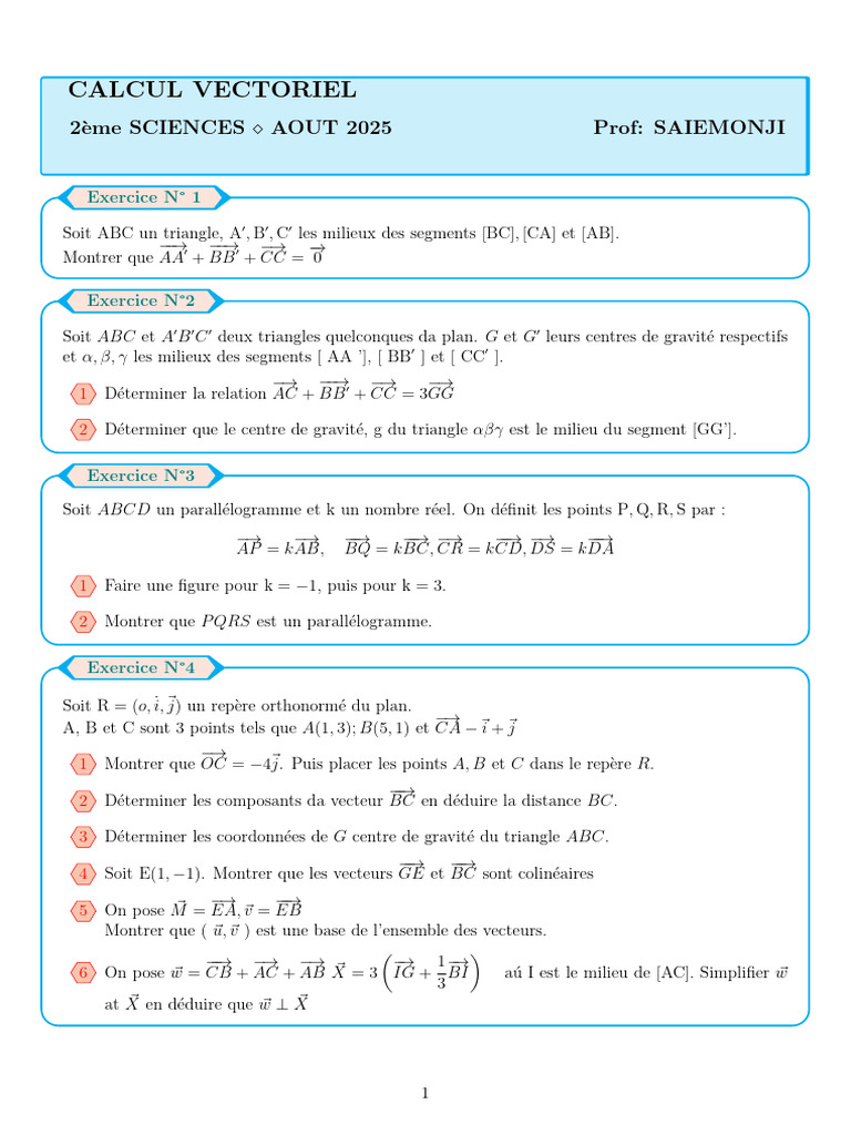 Exercices de calcul vectoriel en triangle | PDF | Triangle | Mathématiques