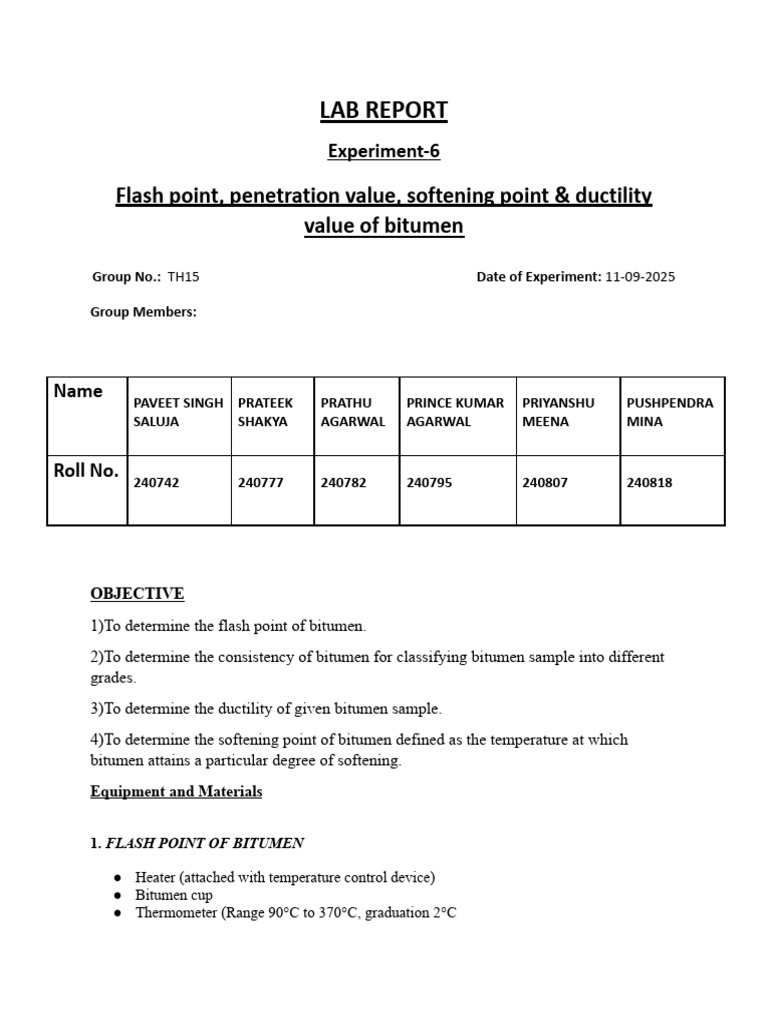Bitumen Properties Lab Report | PDF | Ductility | Road Surface