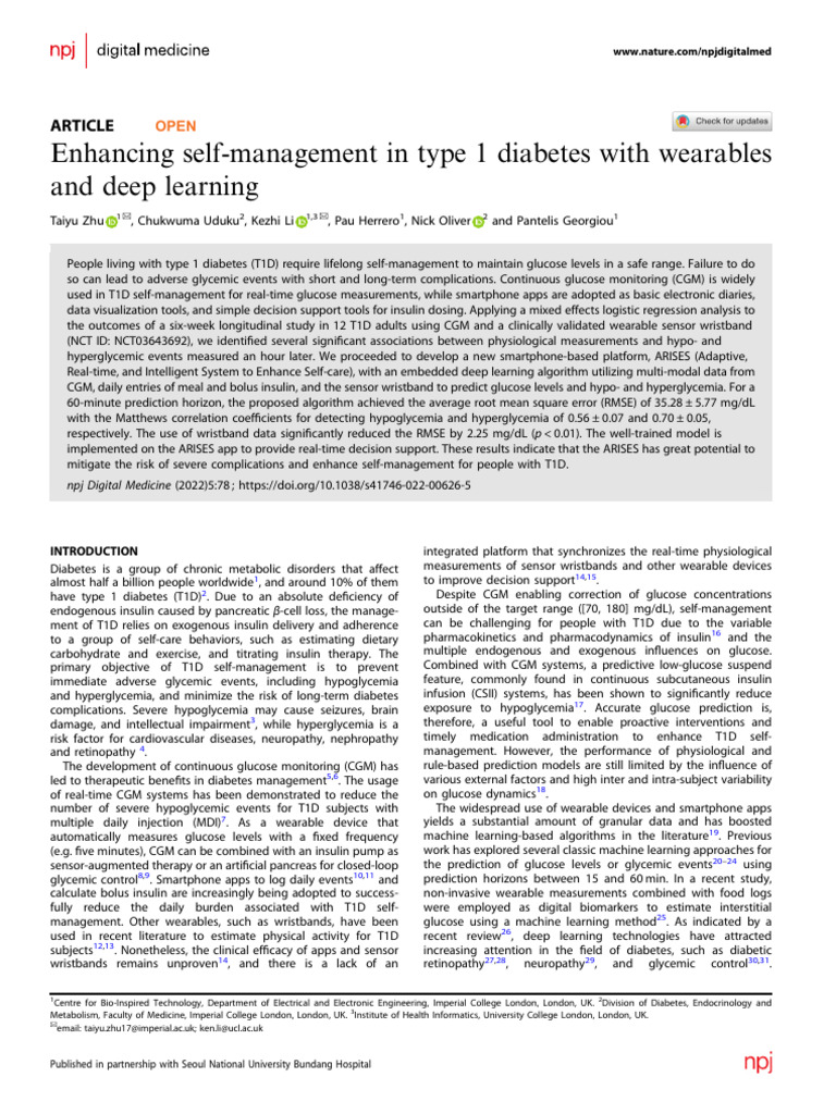 Enhancing T1D Self-Management with AI | PDF | Hyperglycemia | Hypoglycemia
