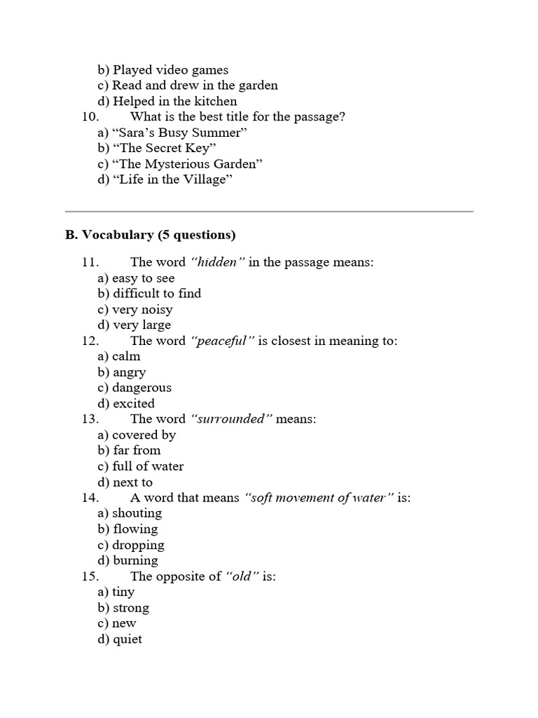 Sara's Summer Activities and Vocabulary | PDF